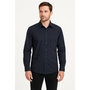 George Black Long Sleeve Collared Single Chest Pocket ButtonDown Shirt Large